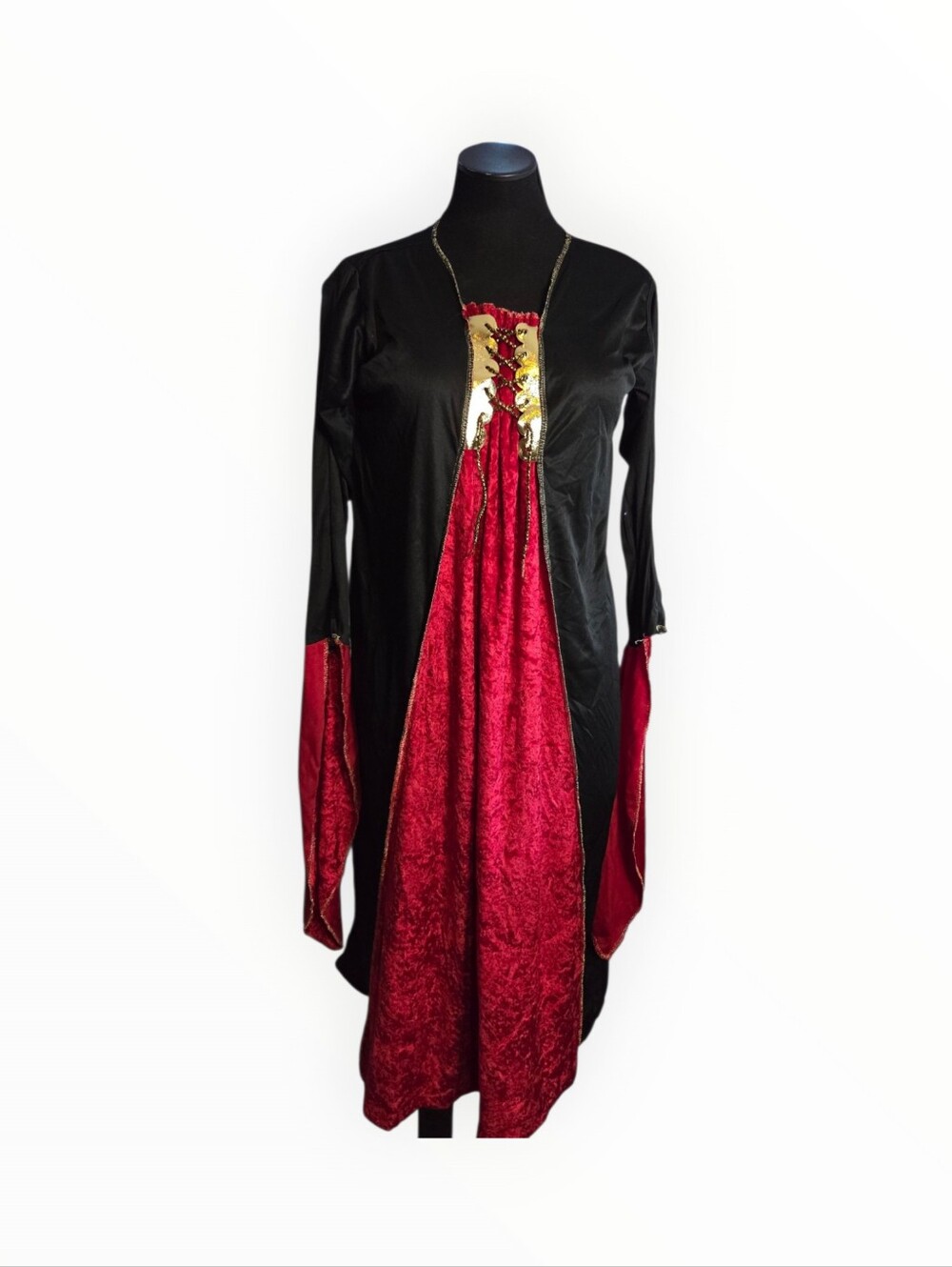 Elegant Black and Red Medieval-Style Women's Dress Witch Pirate